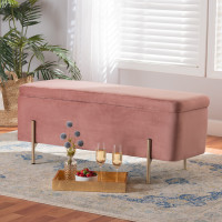 Baxton Studio FZD0223-Blush Pink Velvet-Bench Rockwell Contemporary Glam and Luxe Blush Pink Velvet Fabric Storage Bench